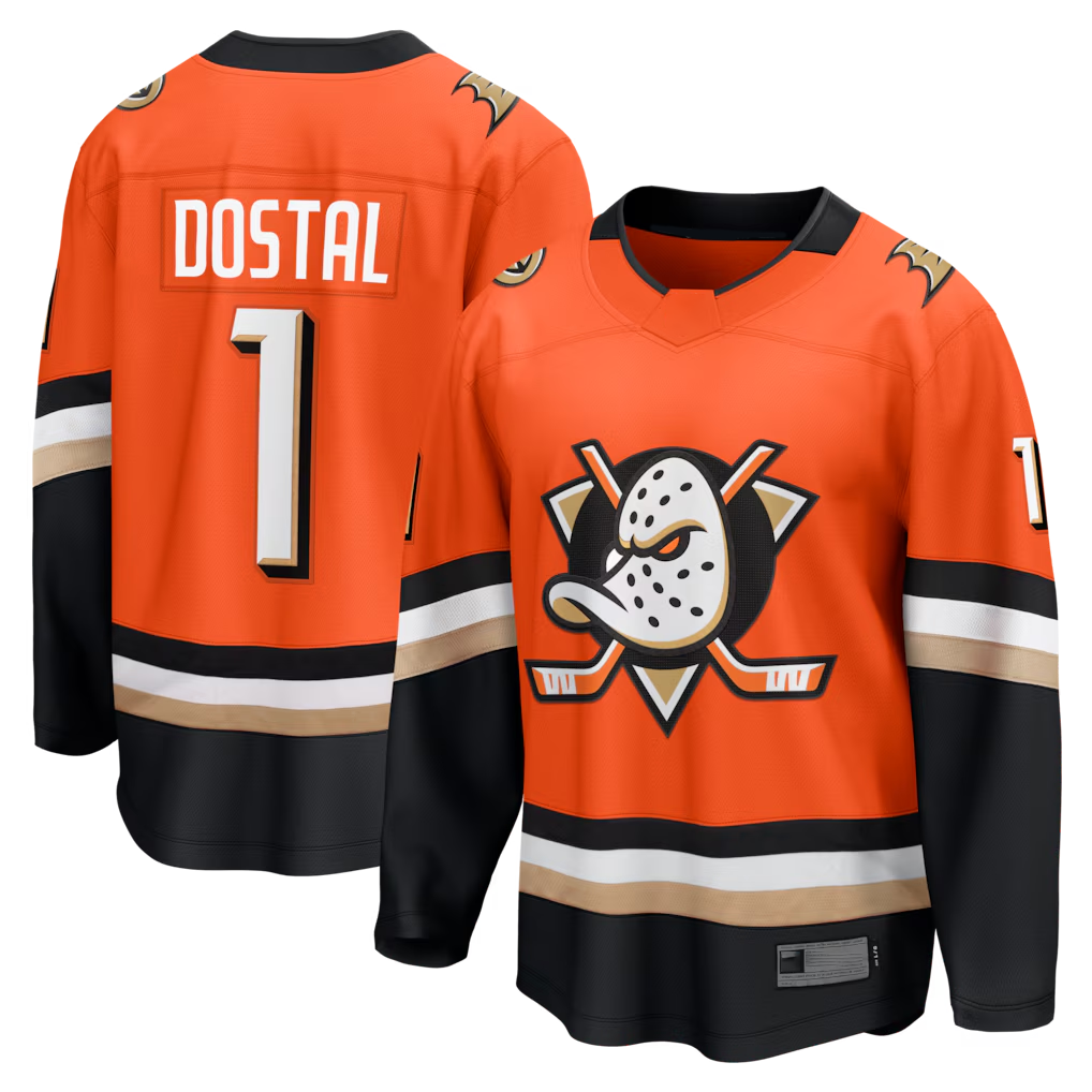 Ndoa A.Ducks #1 Lukas Dostal Orange Home Breakaway Jerseys