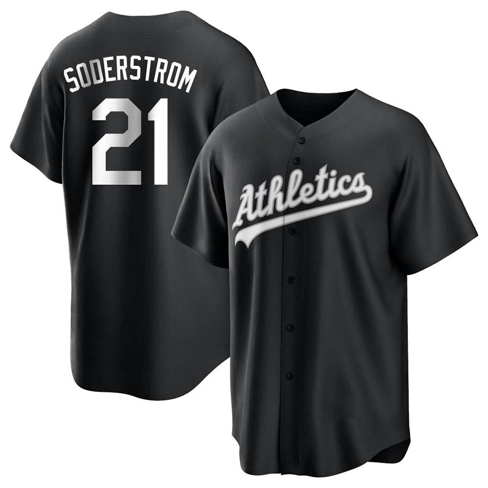 Ndoa Athletics #21 Tyler Soderstrom Player Black&White Replica Stitched Jersey