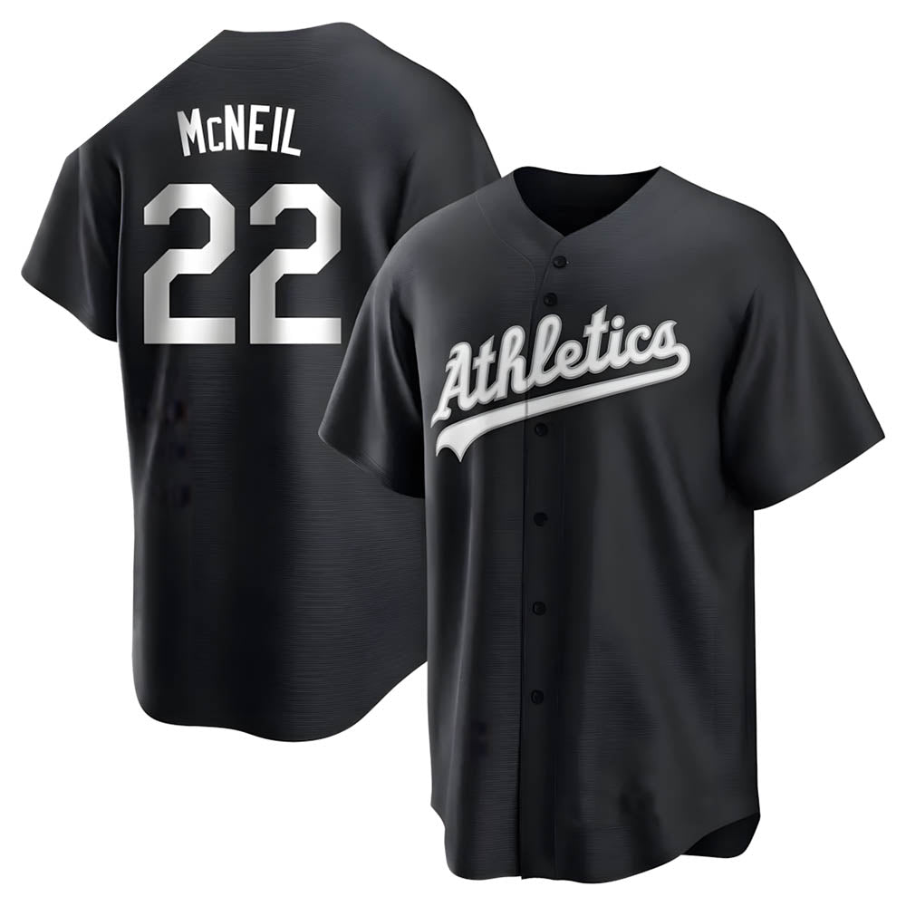 Ndoa Athletics #22 Jeff McNeil player Black&White Replica Stitched Jersey