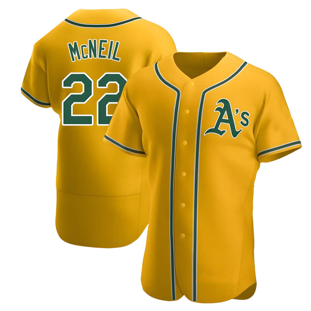 Ndoa Athletics #22 Jeff McNeil player Gold Authentic Alternate Stitched Jersey