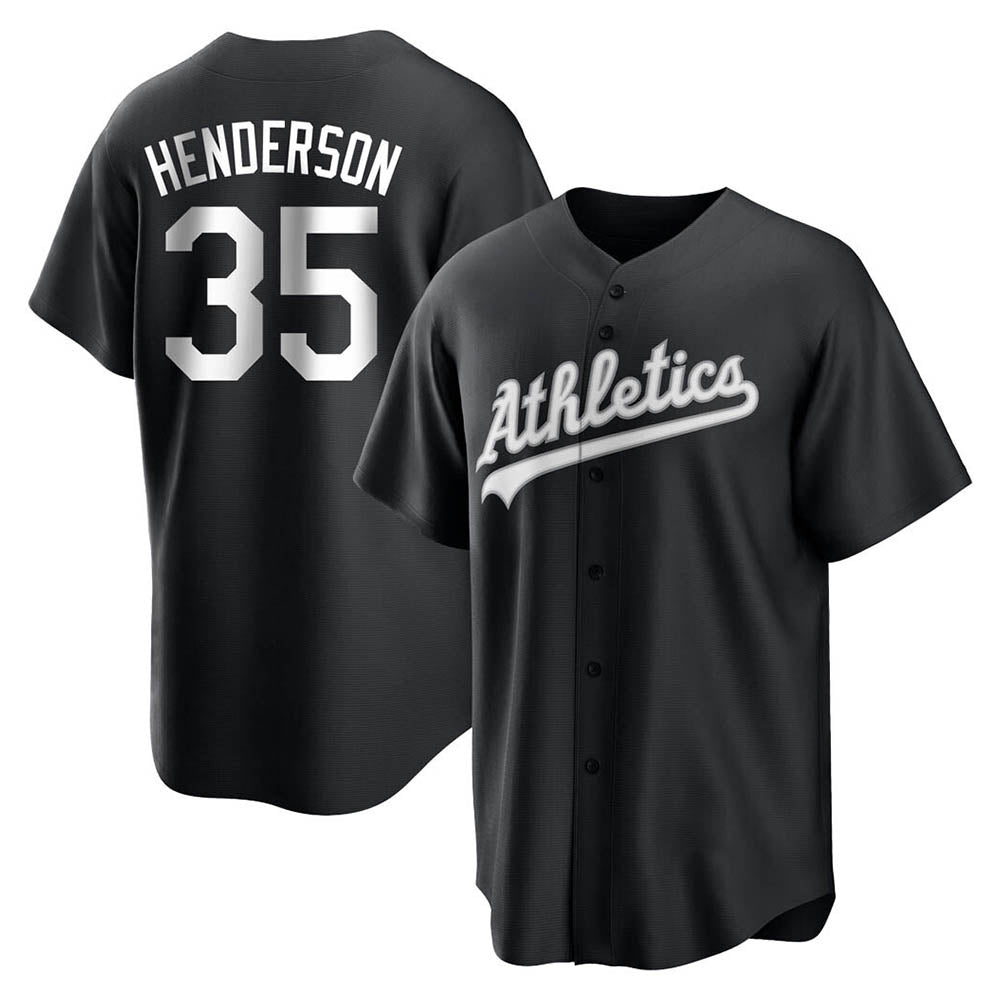 Ndoa Athletics #35 Rickey Henderson Player Black&White Replica Stitched Jersey