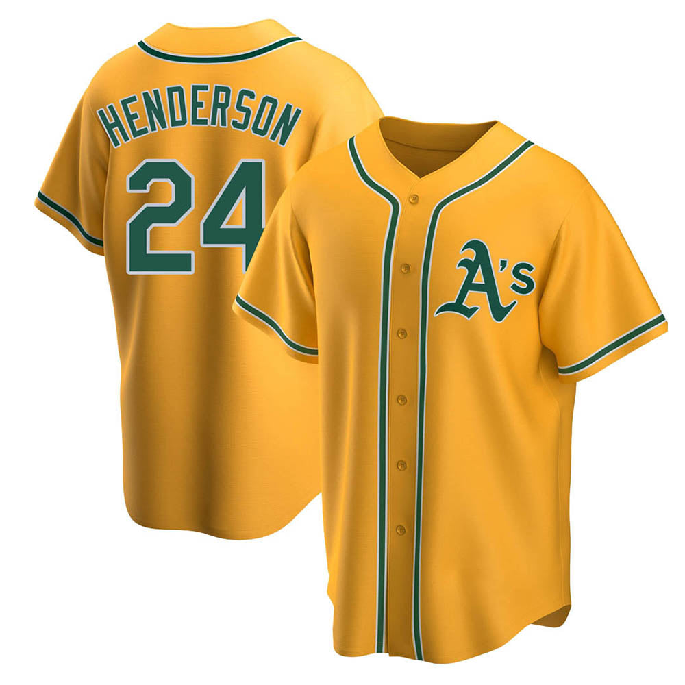 Ndoa Athletics #24 Rickey Henderson Player Gold Replica Alternate Stitched Jersey