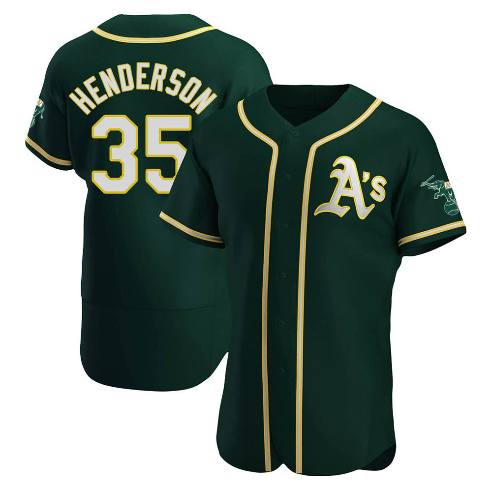 Ndoa Athletics #35 Rickey Henderson Player Green Authentic Alternate Stitched Jersey