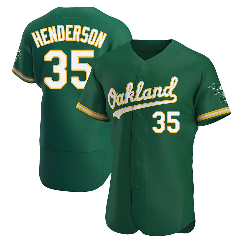Ndoa Athletics #35 Rickey Henderson Player Green Authentic Kelly Alternate Stitched Jersey