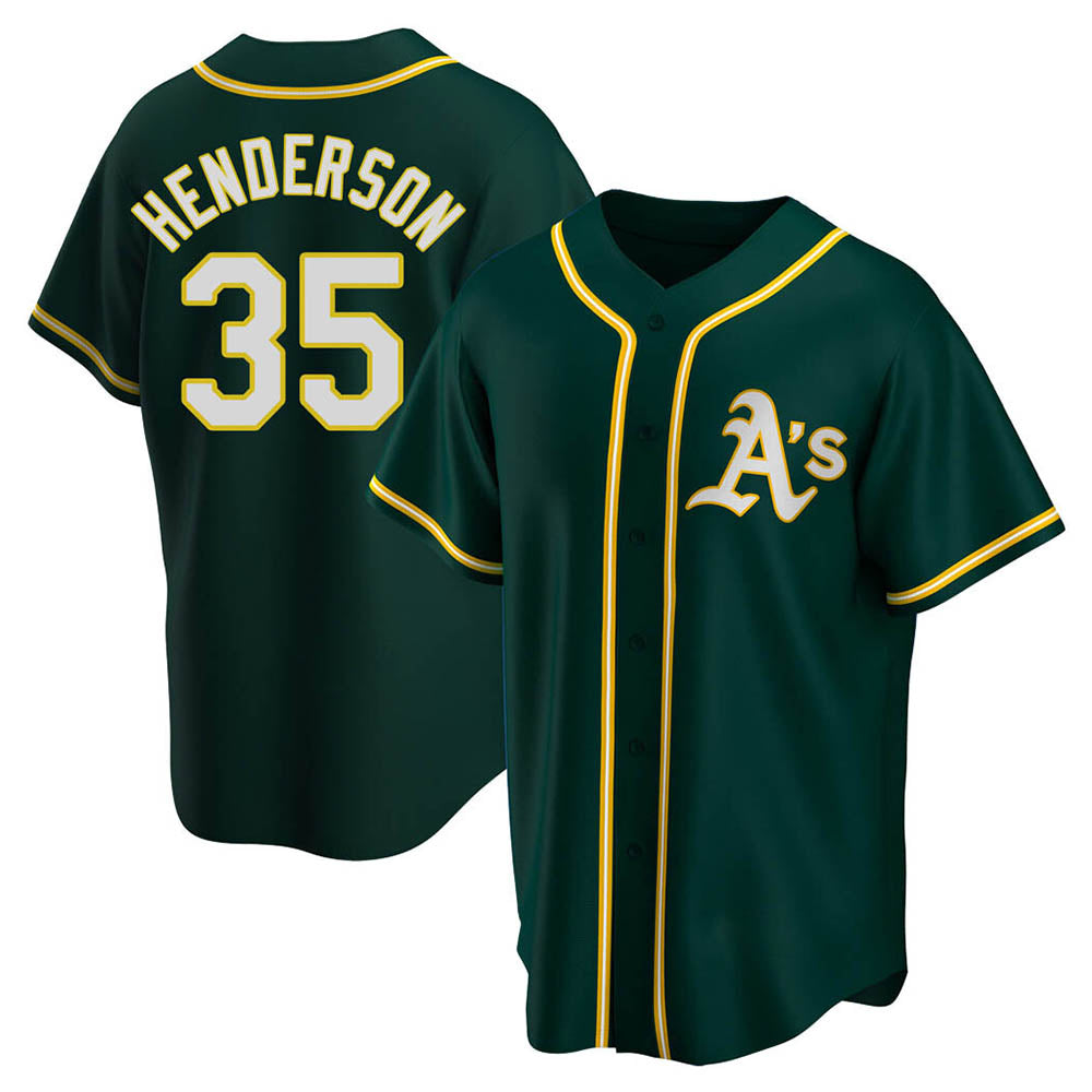 Ndoa Athletics #35 Rickey Henderson Player Green Replica Alternate Stitched Jersey
