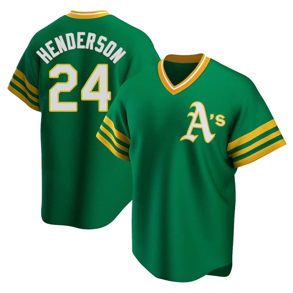 Ndoa Athletics #24 Rickey Henderson Player Green Replica Cooperstown Collection T shirt Stitched Jersey
