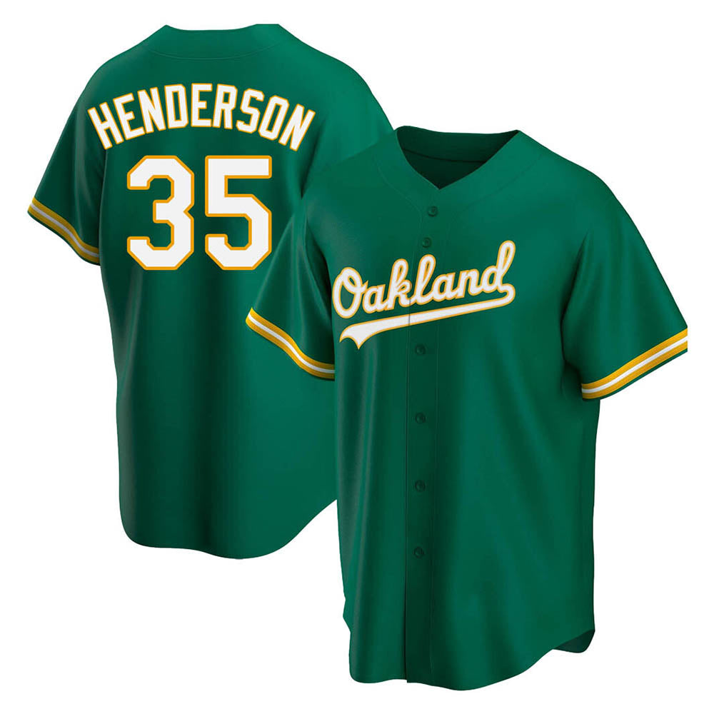 Ndoa Athletics #35 Rickey Henderson Player Green Replica Kelly Alternate Stitched Jersey