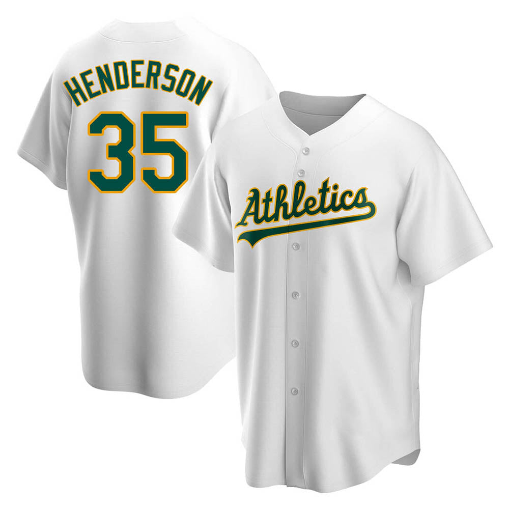Ndoa Athletics #35 Rickey Henderson Player White Replica Home Stitched Jersey