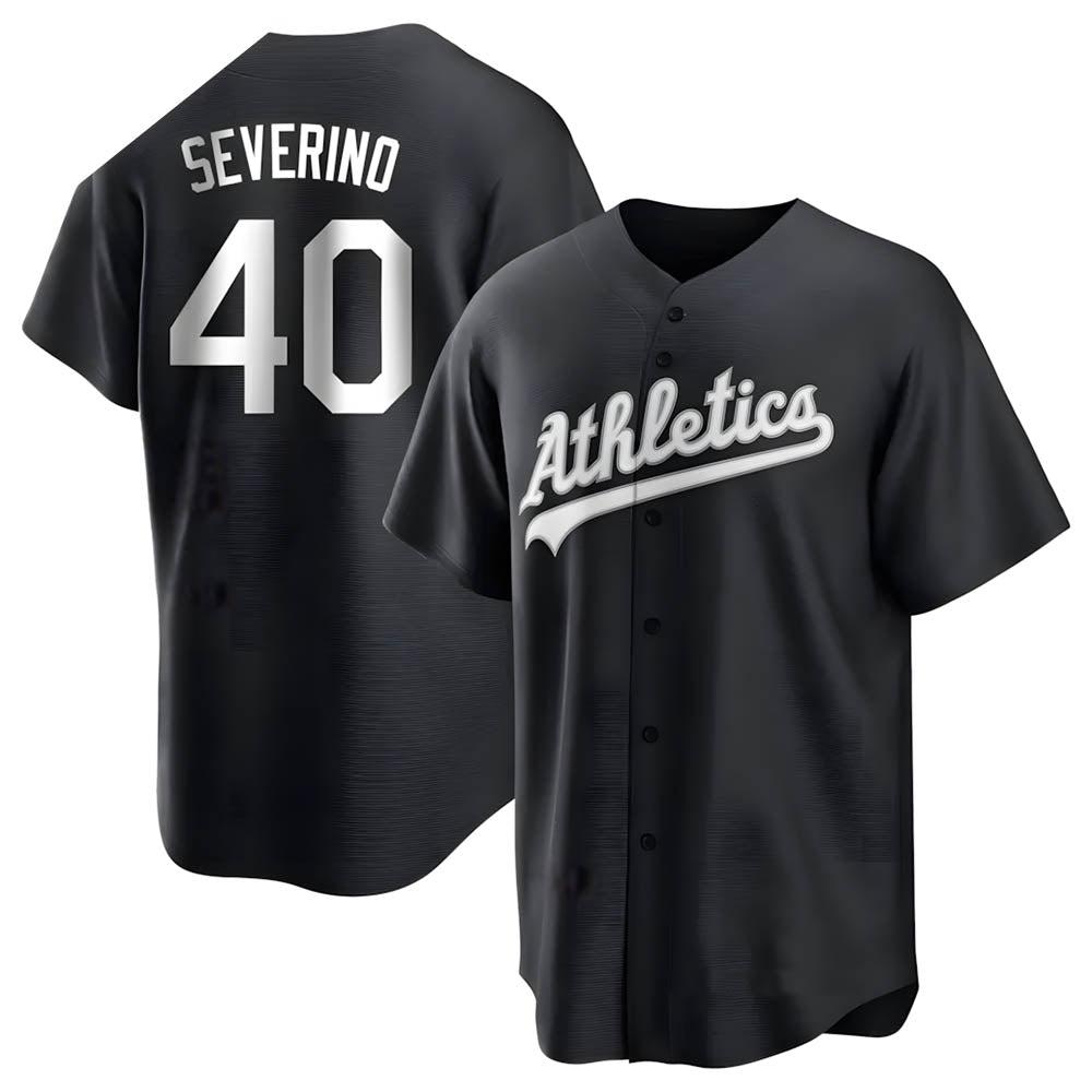 Ndoa Athletics #40 Luis Severino player Black&White Replica Stitched Jersey