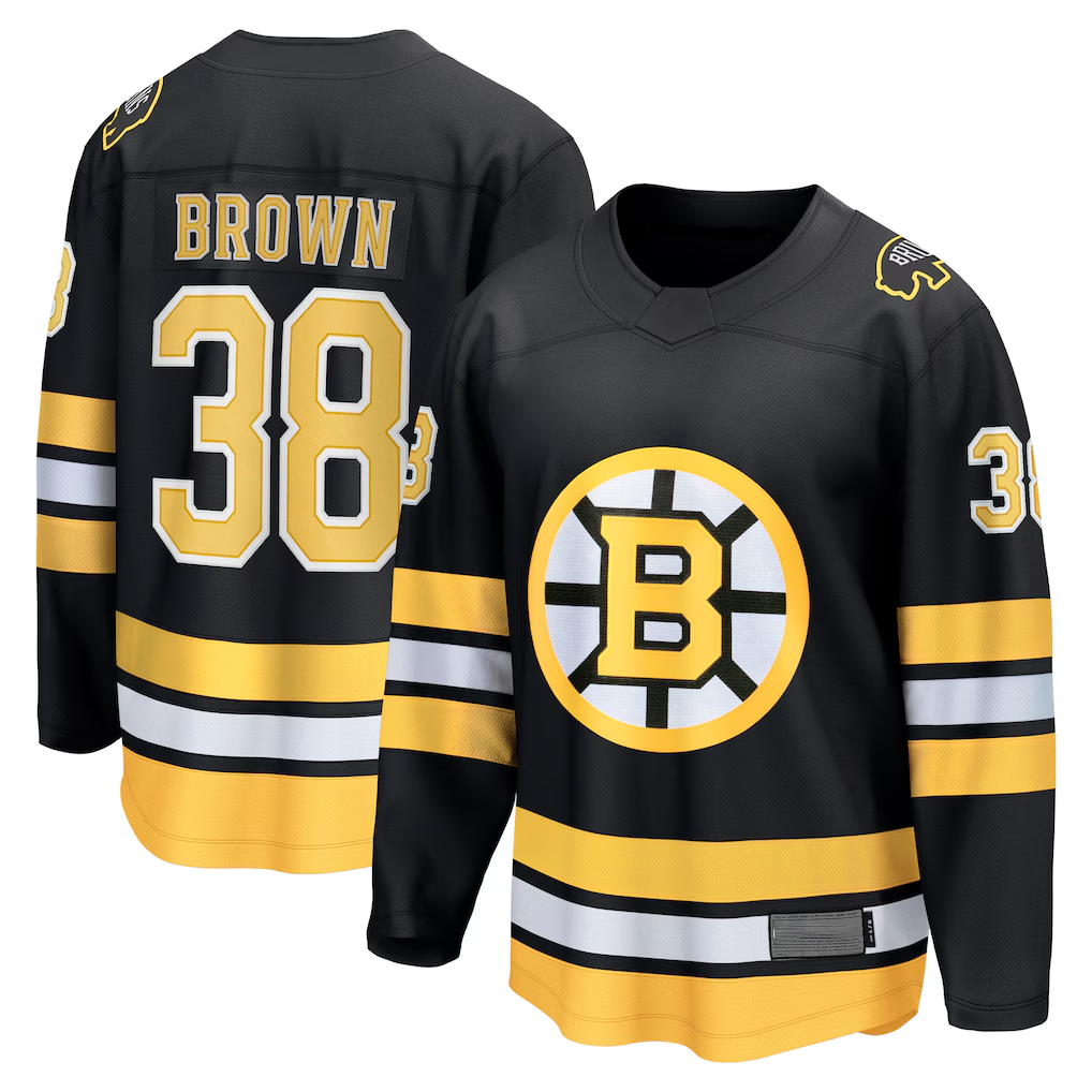 Ndoa B.Bruins #38 Patrick Brown Black Home Breakaway Player Stitched Jerseys
