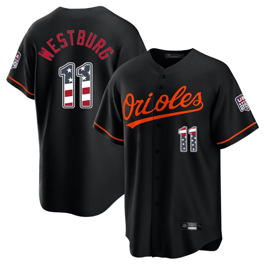 Ndoa B.Orioles #11 Jordan Westburg Player Black USA 250 Fourth of July Home Game Stitched Jerseys