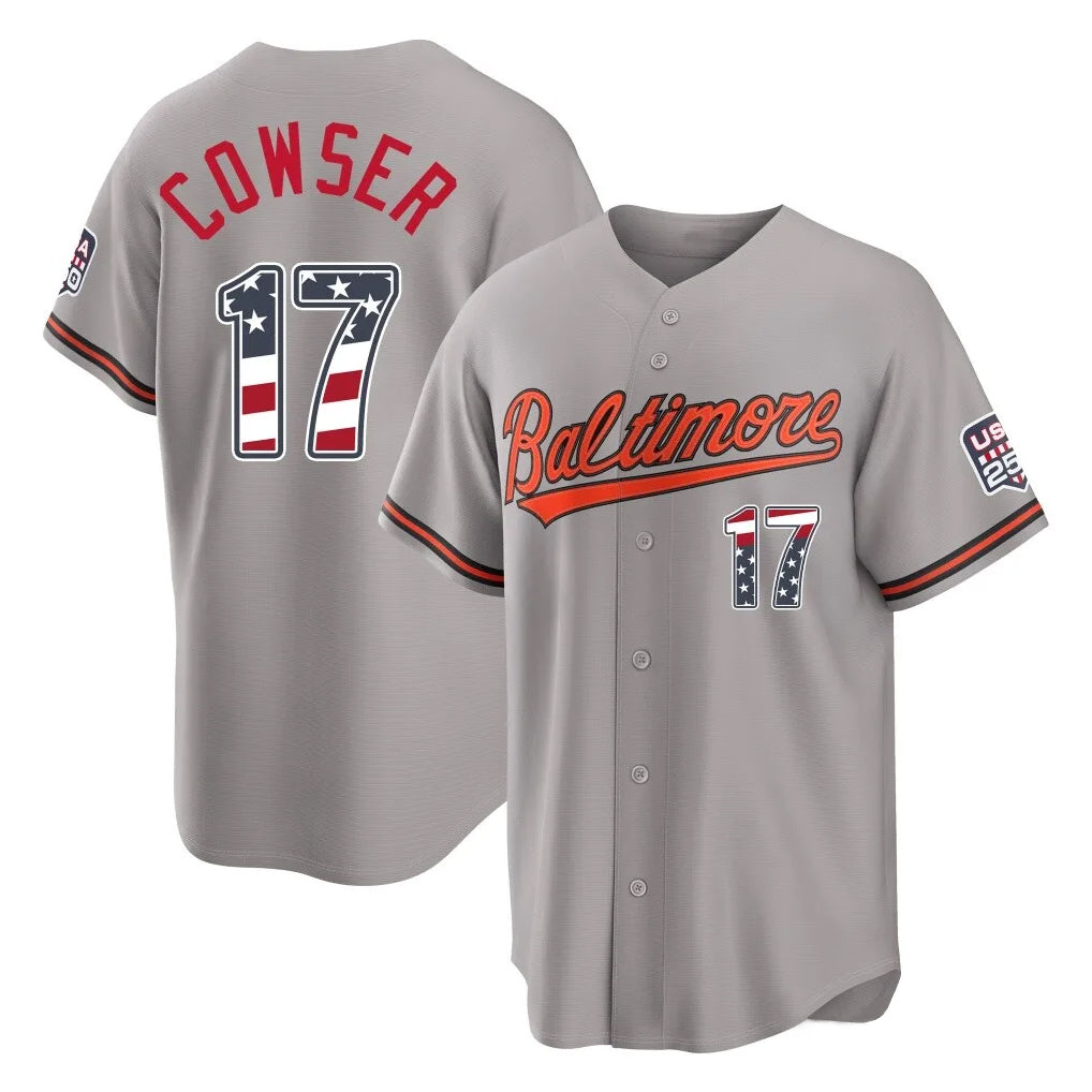 Ndoa B.Orioles #17 Colton Cowser Player Gray USA 250 Fourth of July Home Game Stitched Jerseys