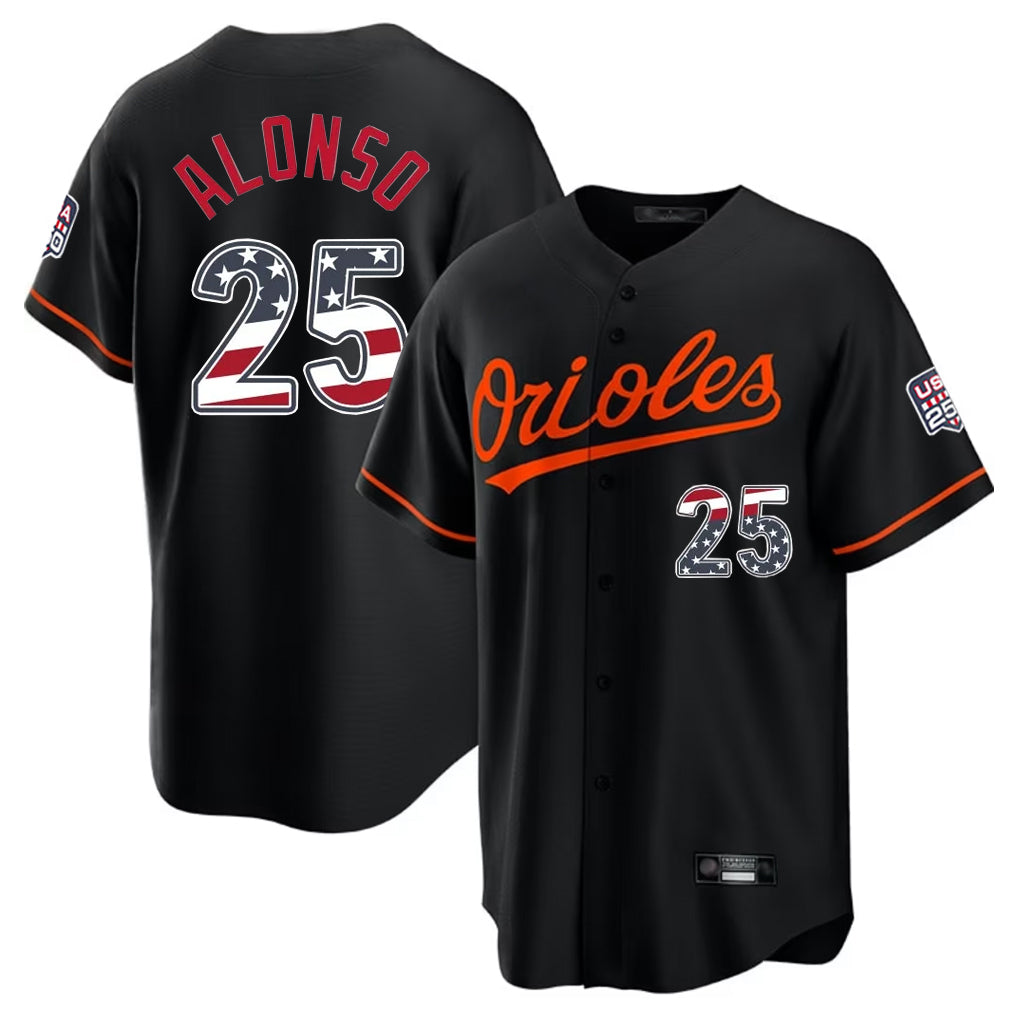 Ndoa B.Orioles #25 Pete Alonso Player Black USA 250 Fourth of July Home Game Stitched Jerseys