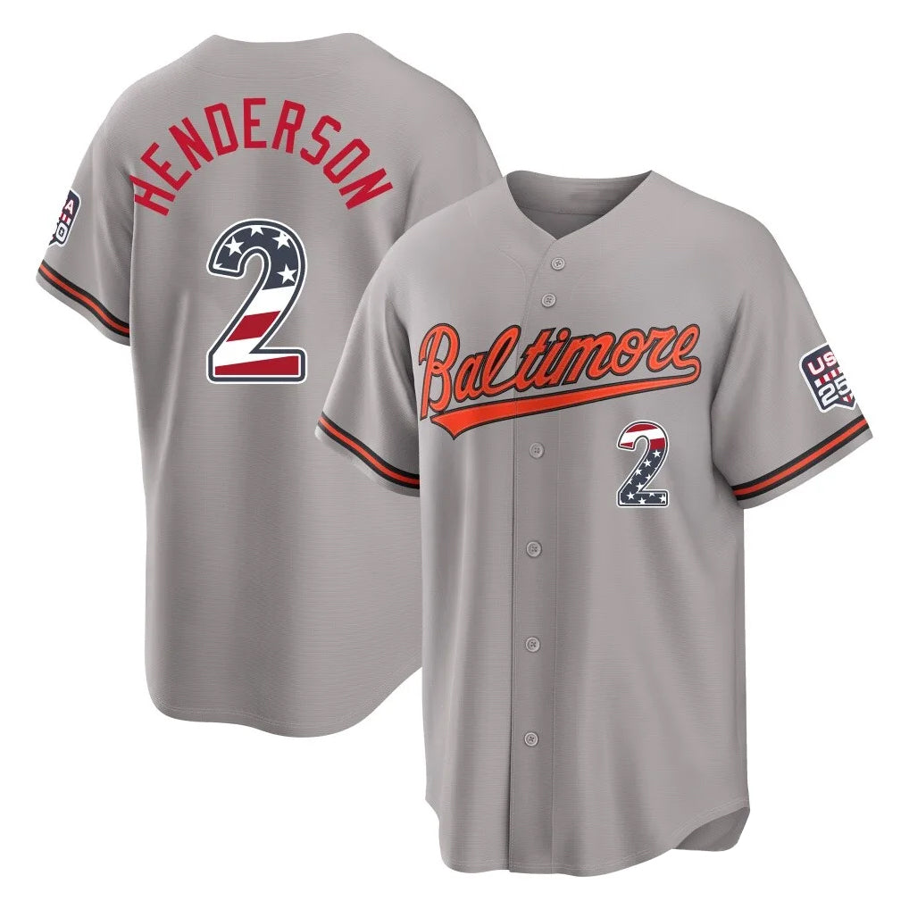 Ndoa B.Orioles #2 Gunnar Henderson Player Gray USA 250 Fourth of July Home Game Stitched Jerseys