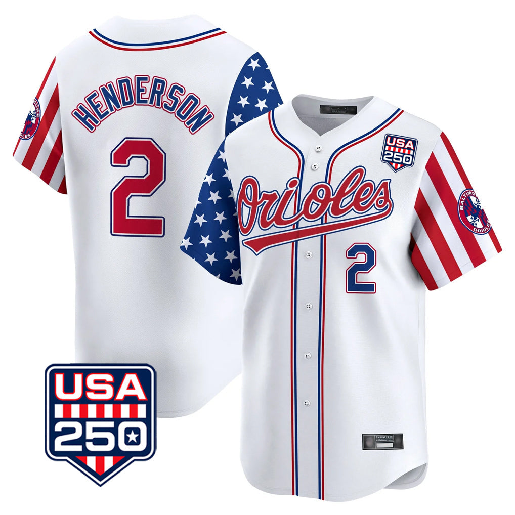 Ndoa B.Orioles #2 Gunnar Henderson Player White USA 250 Independence Day Vapor Premier Home Game Stitched Jerseys