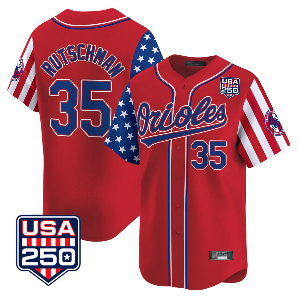 Ndoa B.Orioles #35 Adley Rutschman Player Red USA 250 Independence Day Vapor Premier Limited Home Game Stitched Jerseys