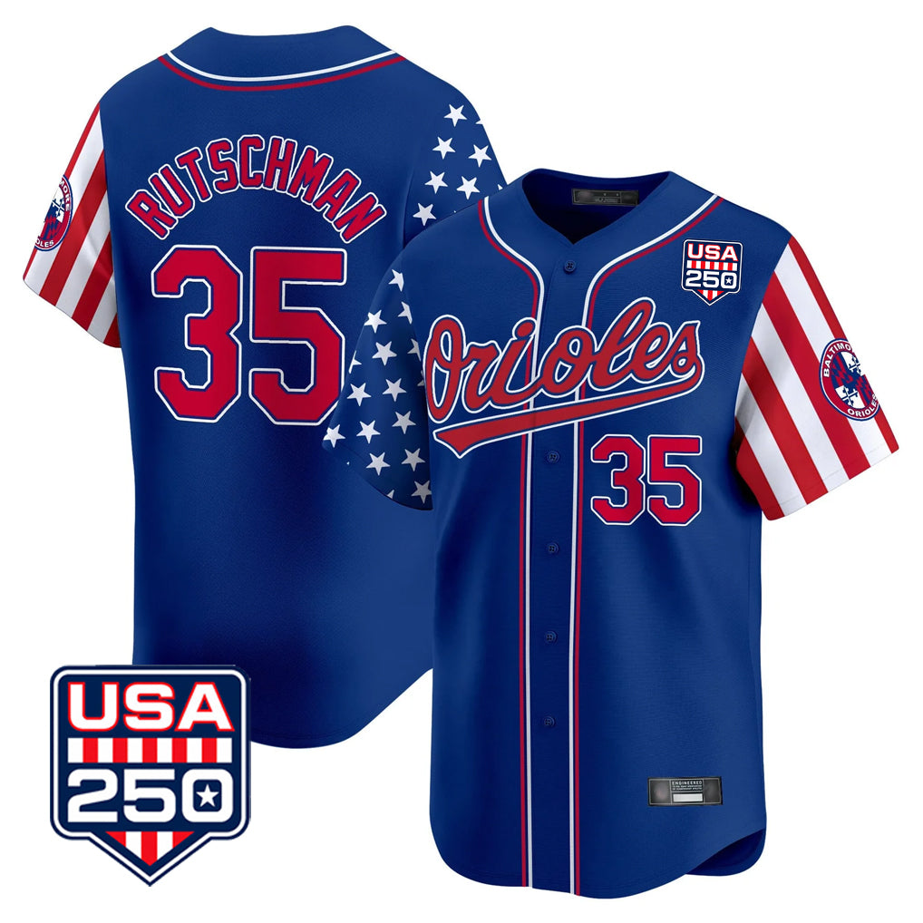 Ndoa B.Orioles #35 Adley Rutschman Royal USA 250 Independence Day Vapor Premier Limited Home Game Stitched Jerseys