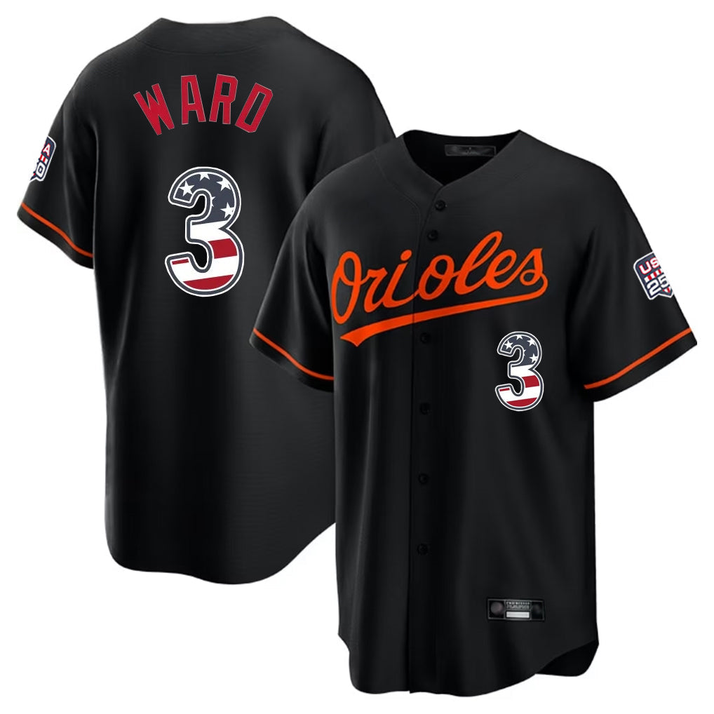 Ndoa B.Orioles #3 Taylor Ward Player Black USA 250 Fourth of July Home Game Stitched Jerseys
