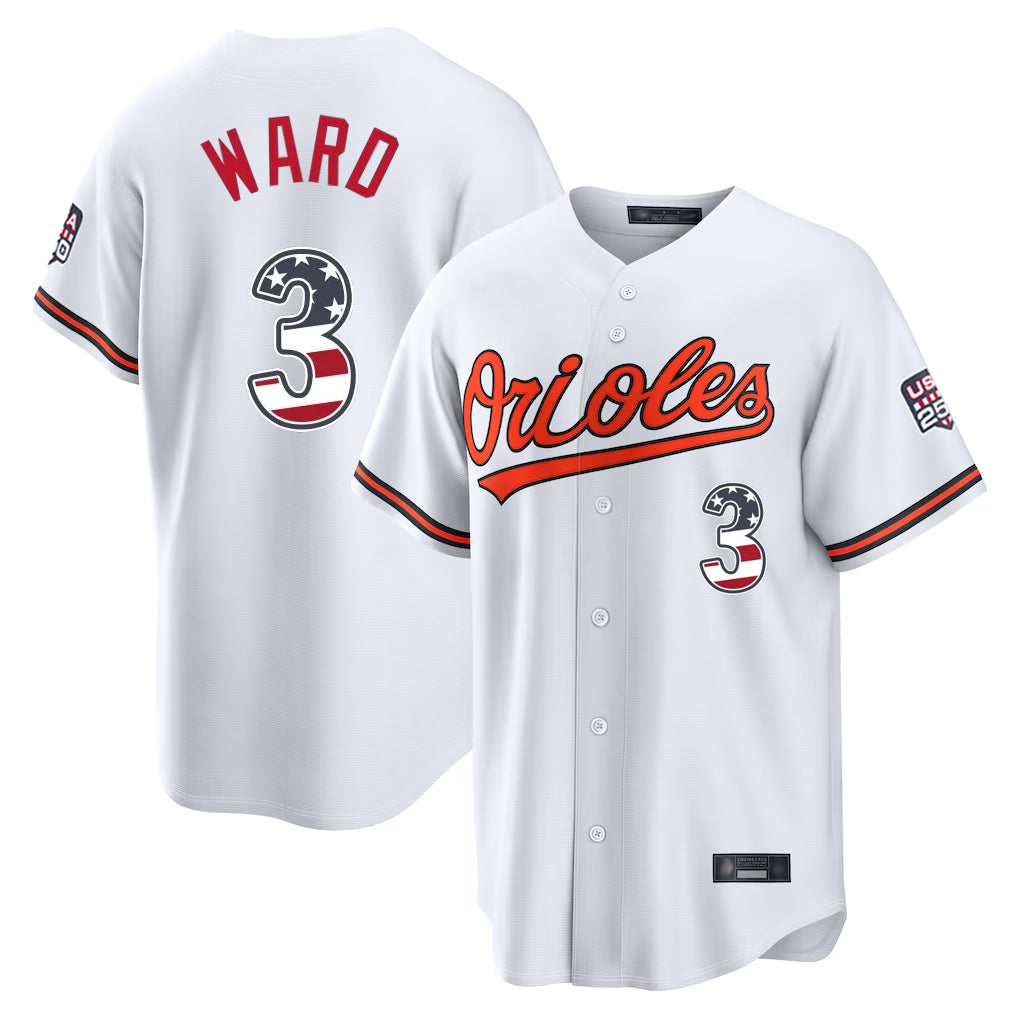 Ndoa B.Orioles #3 Taylor Ward Player White USA 250 Fourth of July Home Game Stitched Jerseys