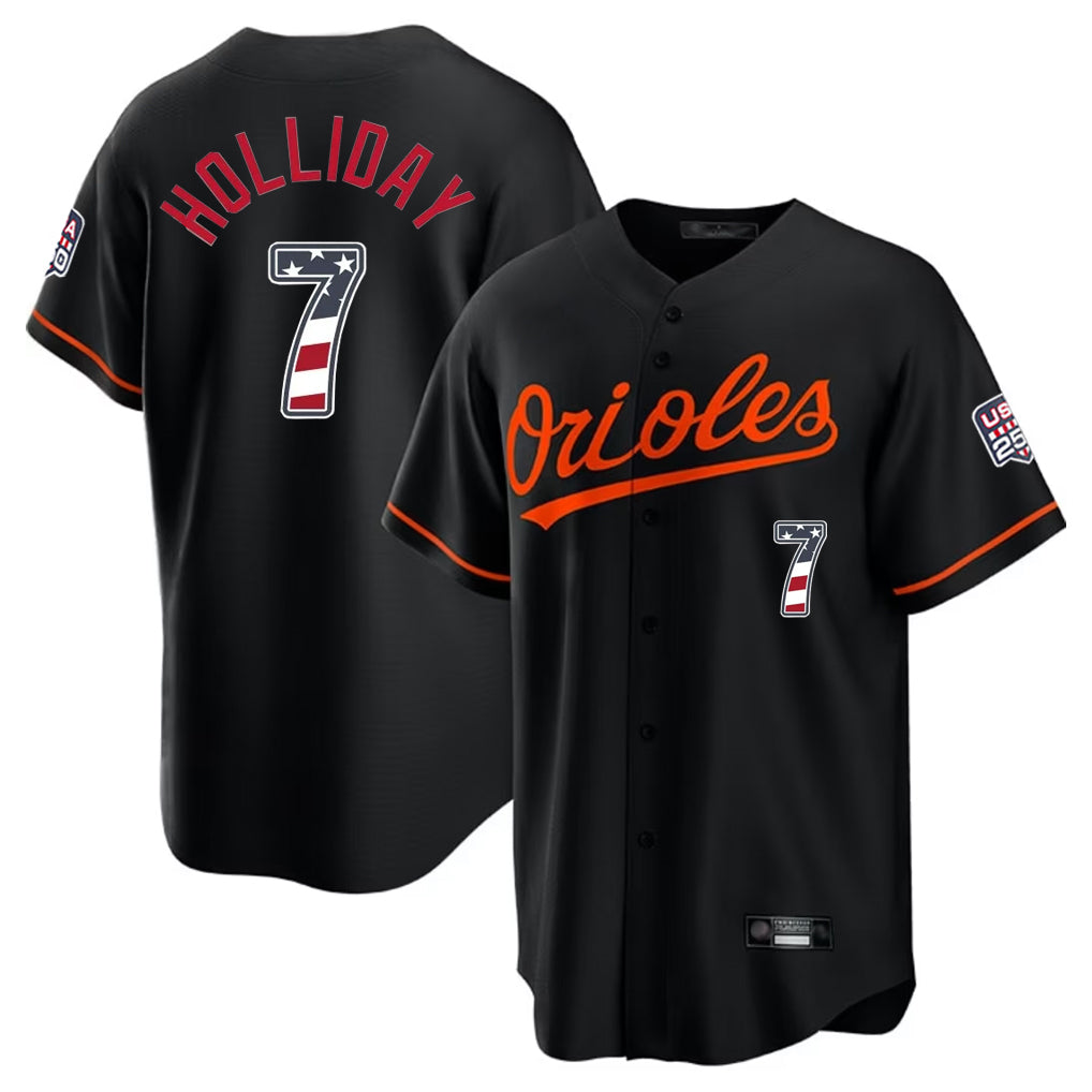 Ndoa B.Orioles #7 Jackson Holliday Player Black USA 250 Fourth of July Home Game Stitched Jerseys