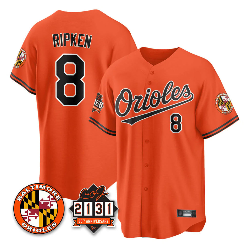 Ndoa B.Orioles #8 Cal Ripken Player Orange 30th Anniversary of 2131 Home Game Stitched Jerseys