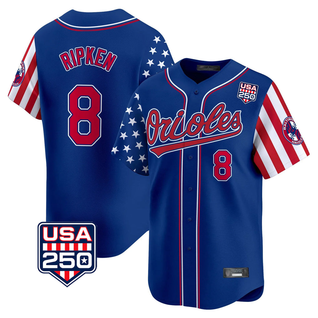 Ndoa B.Orioles #8 Cal Ripken Player Royal USA 250 Independence Day Vapor Premier Limited Home Game Stitched Jerseys