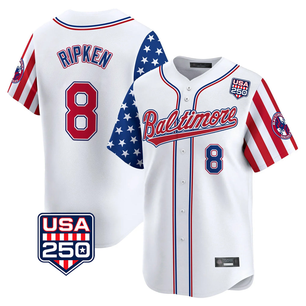 Ndoa B.Orioles #8 Cal Ripken Player White USA 250 Independence Day Vapor Premier Limited Home Game Stitched Jerseys