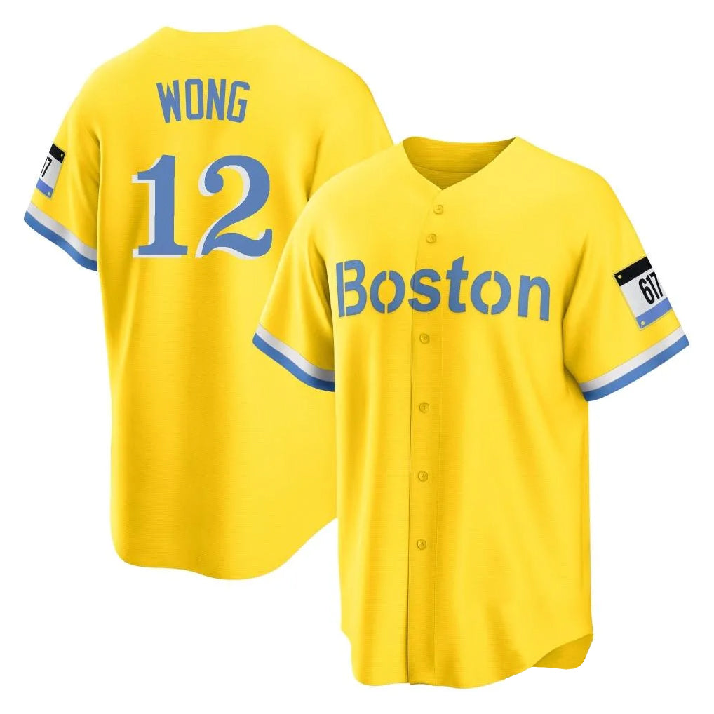 Ndoa B.Red Sox #12 Connor Wong Player Yellow Home Game Stitched Jerseys