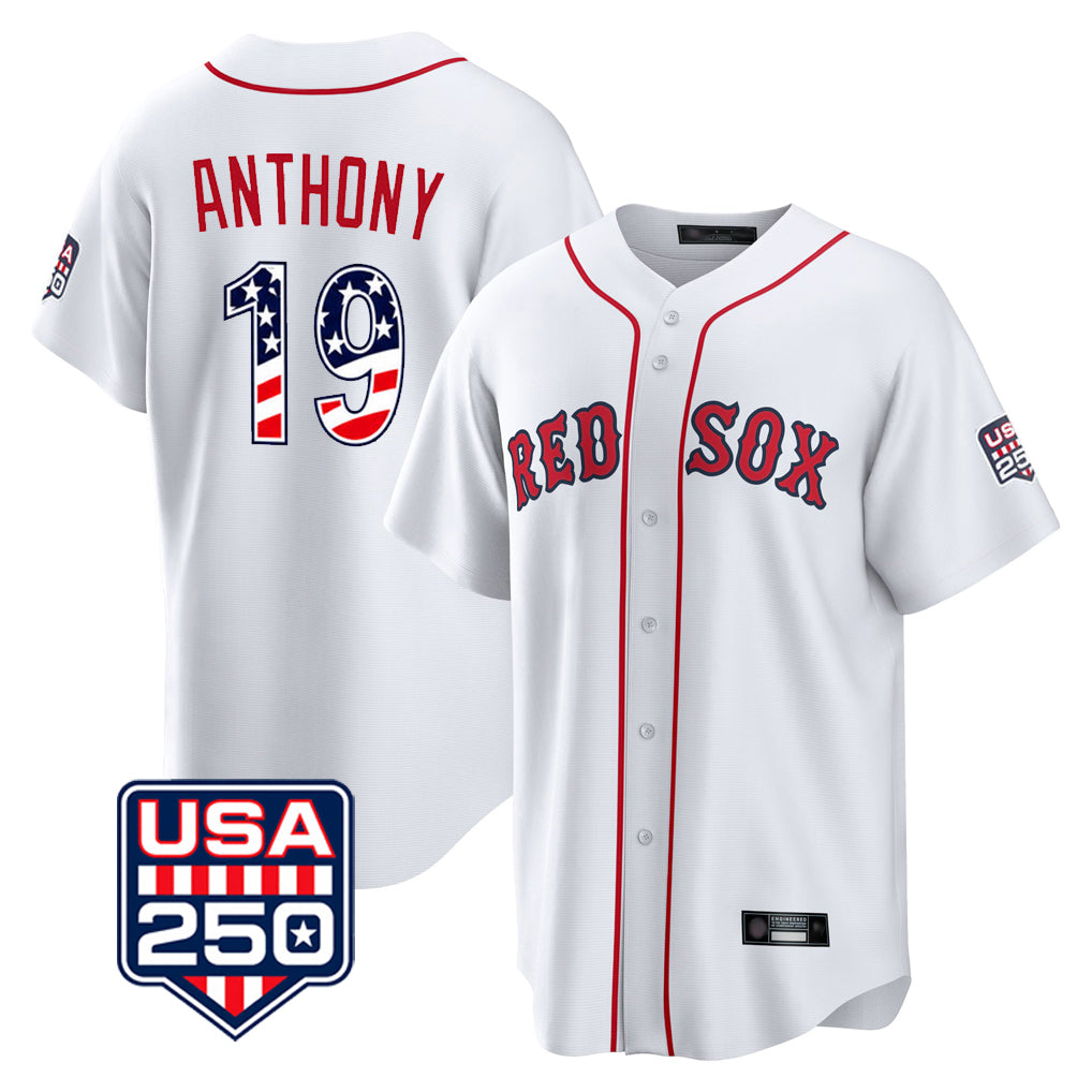 Ndoa B.Red Sox #19 Roman Anthony Player White USA 250 Fourth of July Home Game Stitched Jerseys