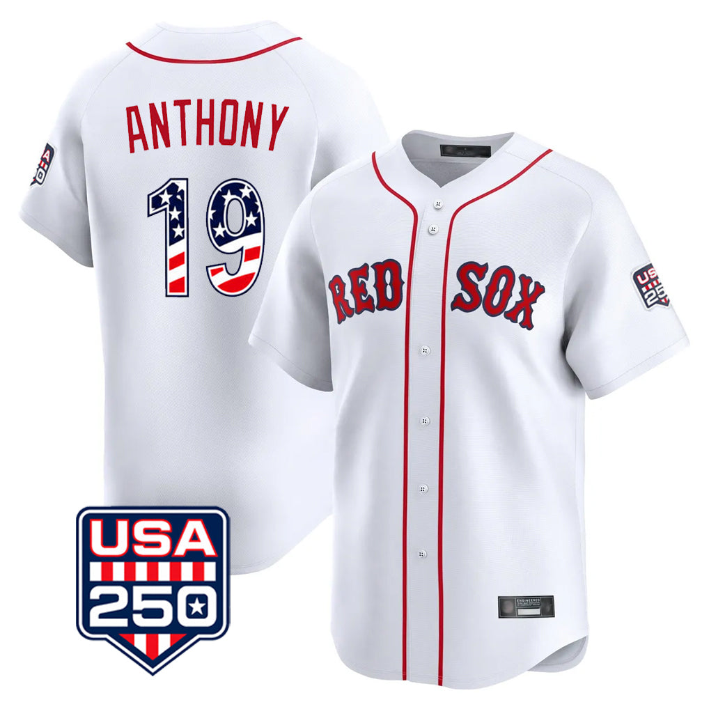 Ndoa B.Red Sox #19 Roman Anthony Player White USA 250 Fourth of July Limited Home Game Stitched Jerseys