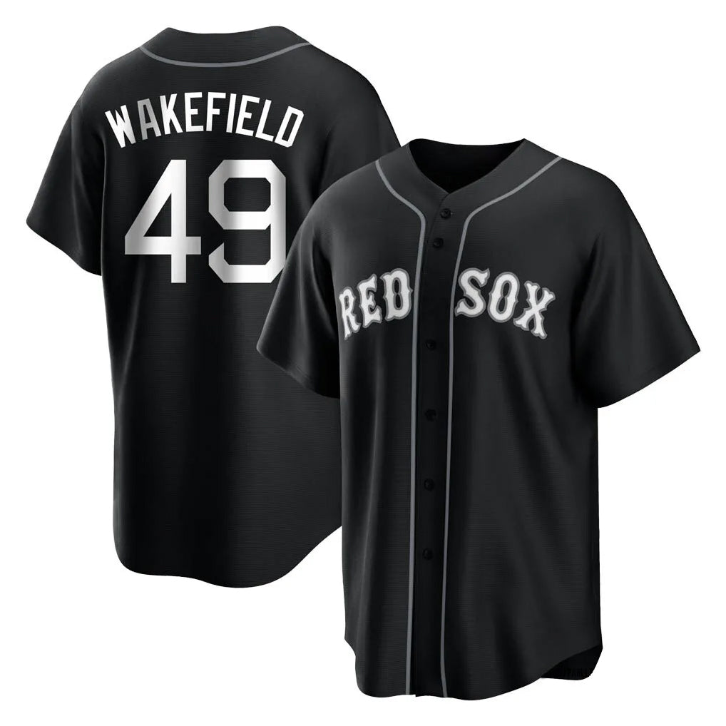 Ndoa B.Red Sox #49 Tim Wakefield Player Black Home Game Stitched Jerseys