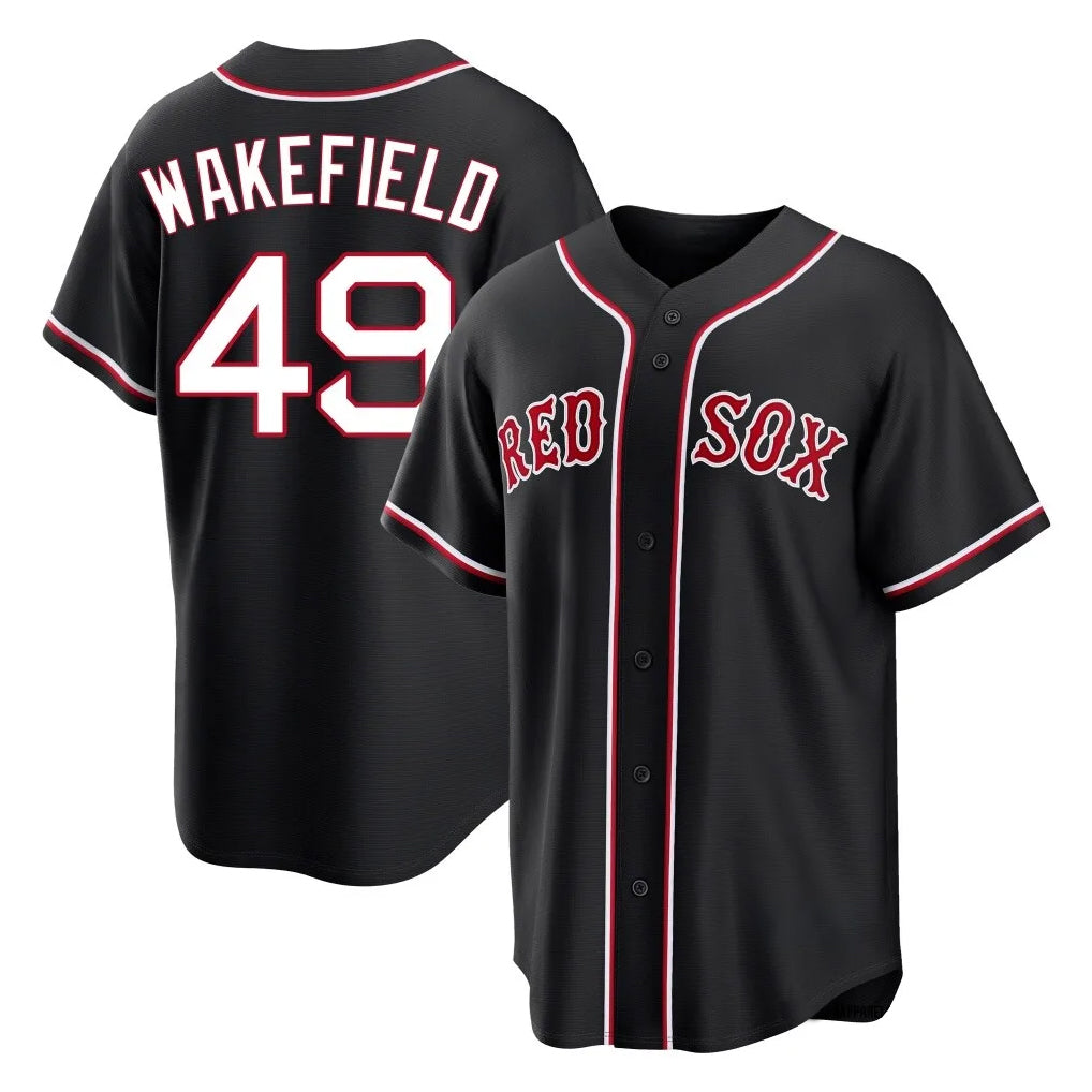 Ndoa B.Red Sox #49 Tim Wakefield Player Black Out Home Game Stitched Jerseys