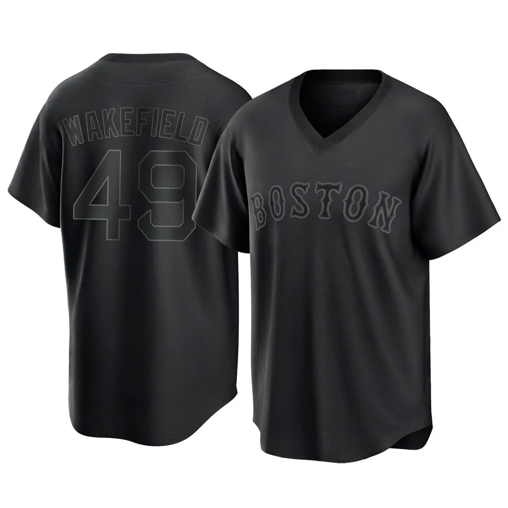 Ndoa B.Red Sox #49 Tim Wakefield Player Black T-shirt Home Game Stitched Jerseys