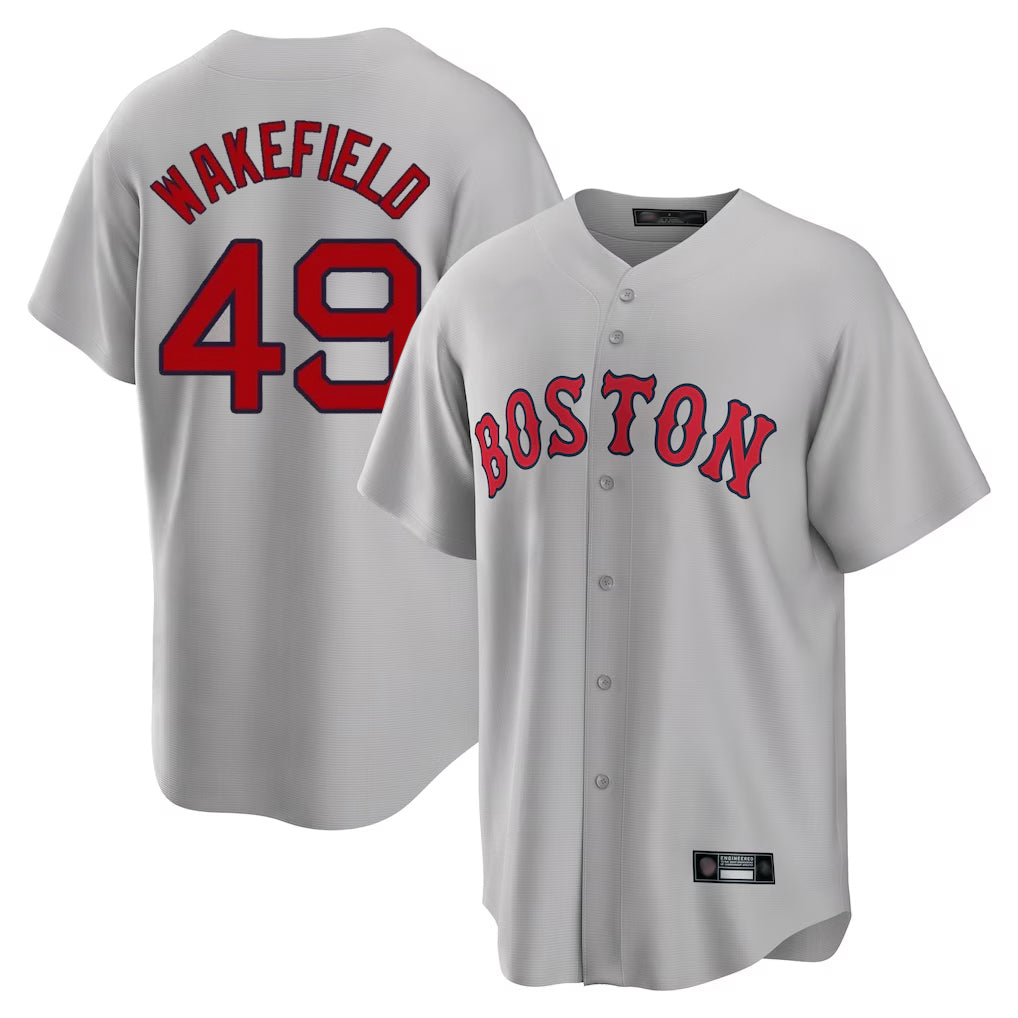 Ndoa B.Red Sox #49 Tim Wakefield Player Gray Road Home Game Stitched Jerseys