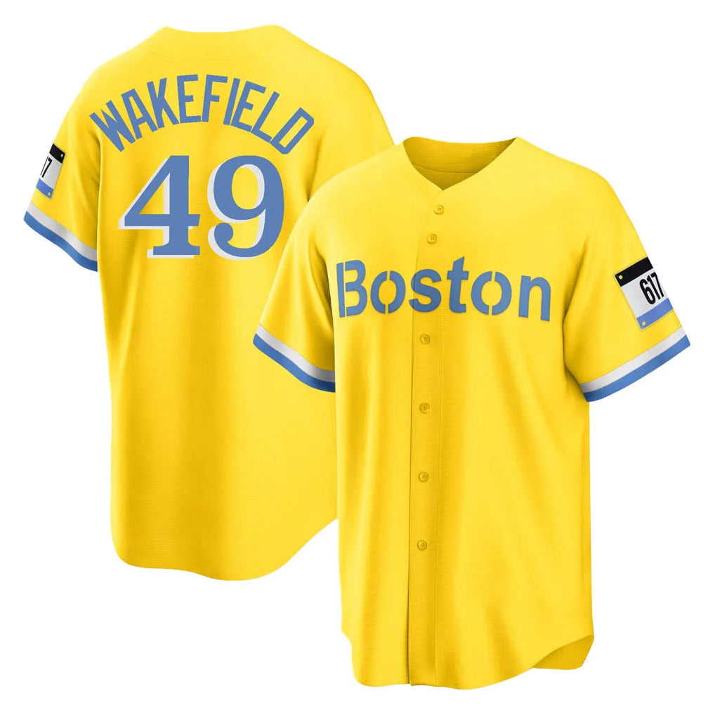 Ndoa B.Red Sox #49 Tim Wakefield Player Yellow Home Game Stitched Jerseys