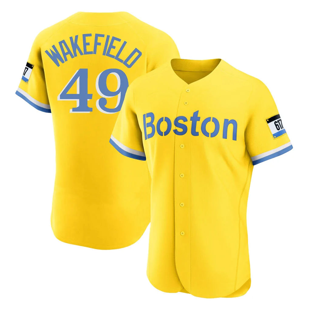 Ndoa B.Red Sox #49 Tim Wakefield Player Yellow Limited Elite Home Game Stitched Jerseys