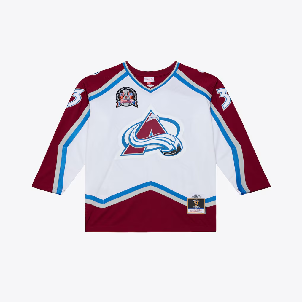 Ndoa C.Avalanche Patrick Roy Mitchell & Ness White 1995 Power Play Jerseys