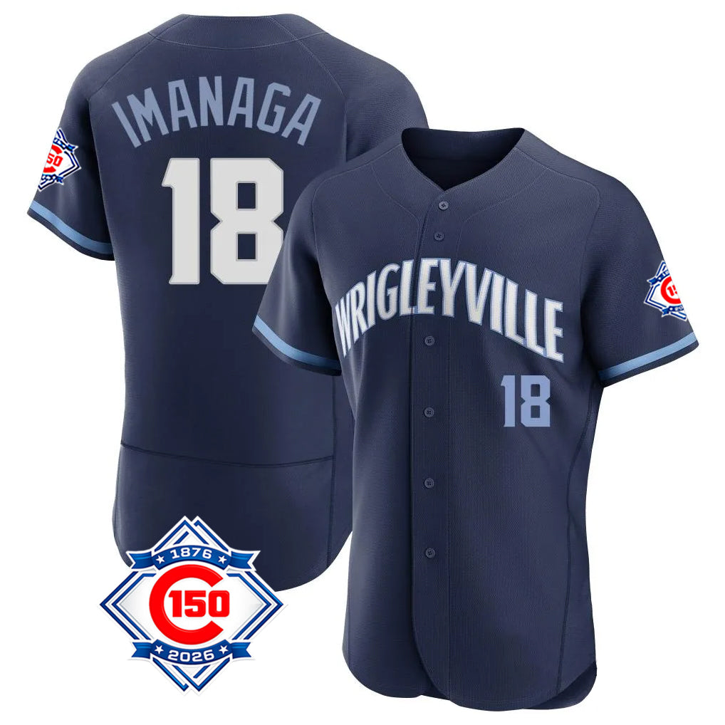Ndoa C.Cubs #18 Shota Imanaga Player Navy City Connect 150th Anniversary Limited Elite Home Stitched Jerseys