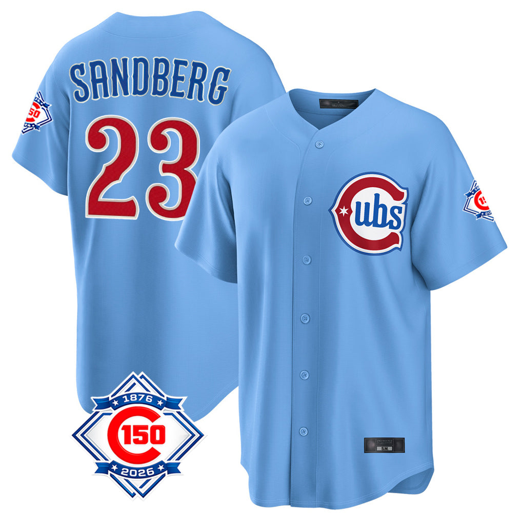Ndoa C.Cubs #23 Ryne Sandberg Player Light Blue 150th Anniversary Home Game Stitched Jerseys