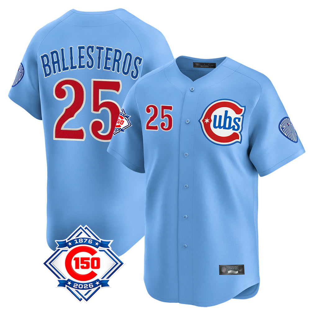 Ndoa C.Cubs #25 Mois¡§|s Ballesteros Player Light Blue 150th Anniversary Limited Home Stitched Jerseys