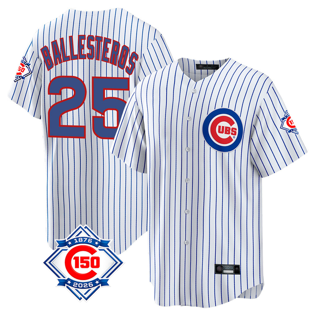 Ndoa C.Cubs #25 Mois¡§|s Ballesteros Player White 150th Anniversary Home Game Stitched Jerseys