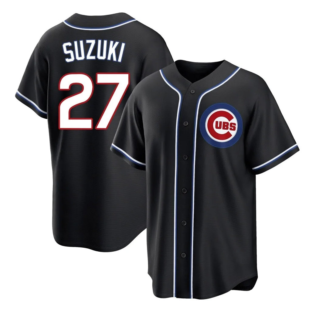 Ndoa C.Cubs #27 Seiya Suzuki Player Black Fashion Out Game Stitched Jerseys