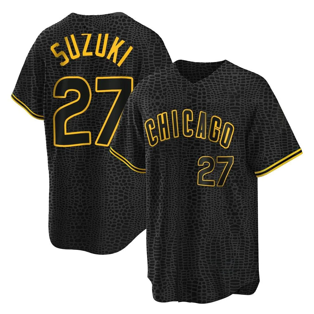 Ndoa C.Cubs #27 Seiya Suzuki Player Black Snake Skin City Game Stitched Jerseys