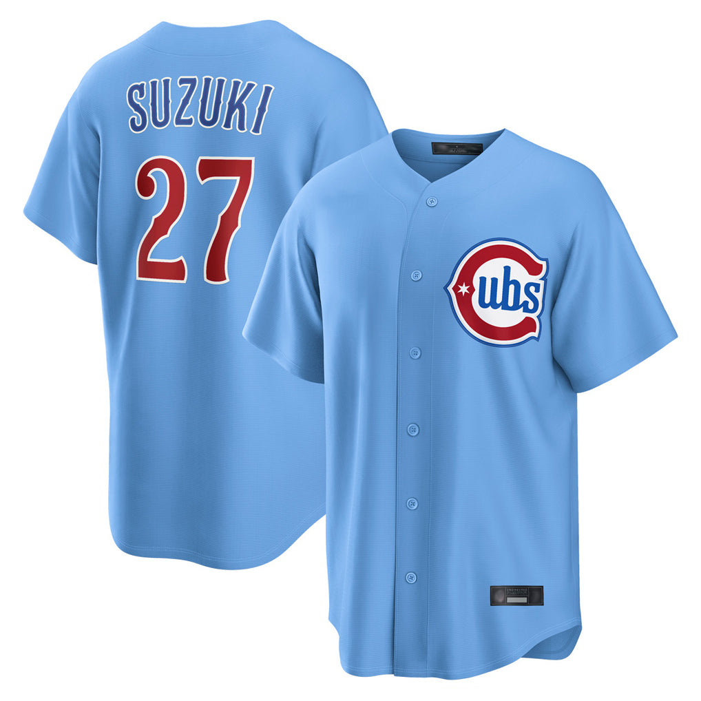 Ndoa C.Cubs #27 Seiya Suzuki Player Light Blue Home Game Stitched Jerseys