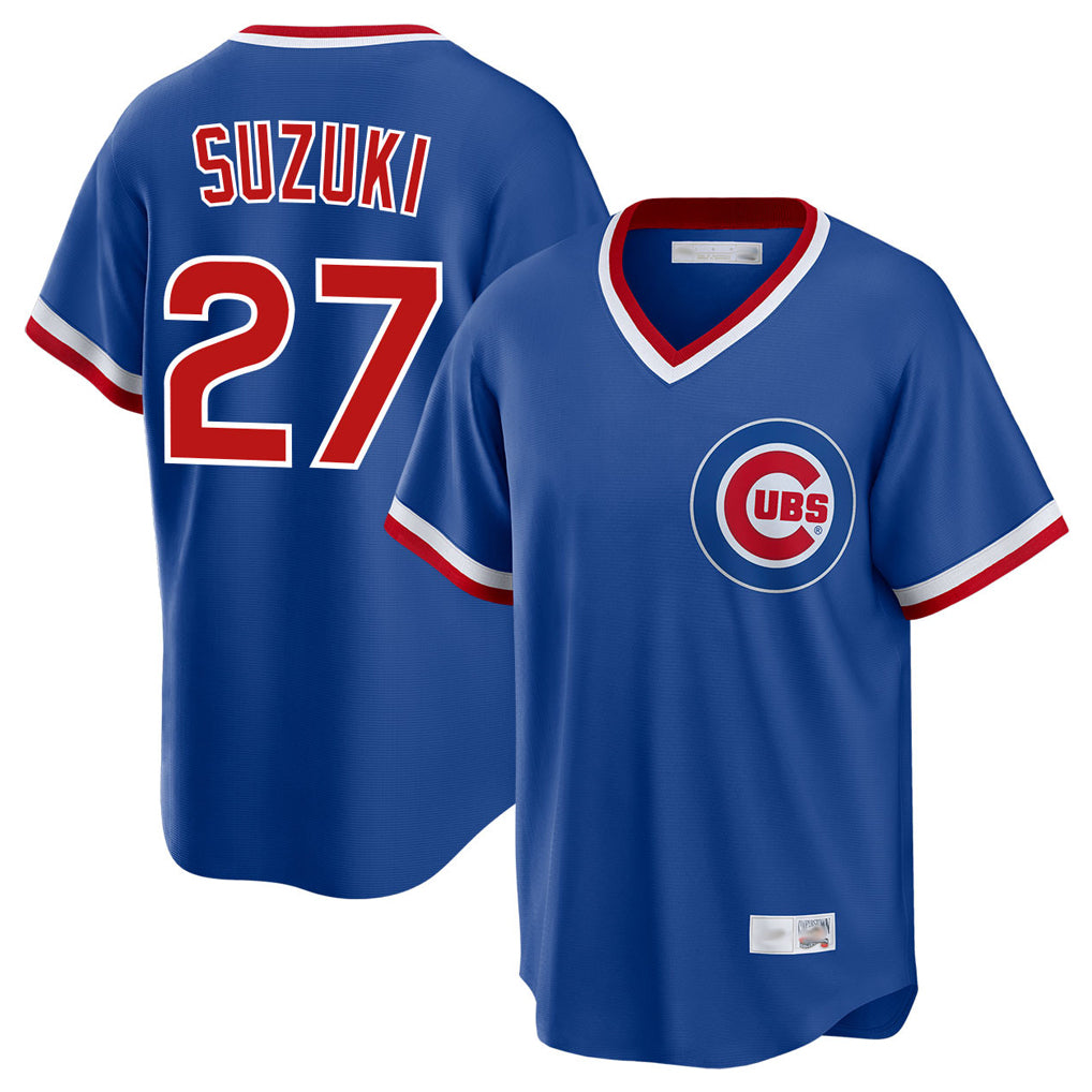 Ndoa C.Cubs #27 Seiya Suzuki Player Royal T-shirt Cooperstown Collection Limited Stitched Jerseys