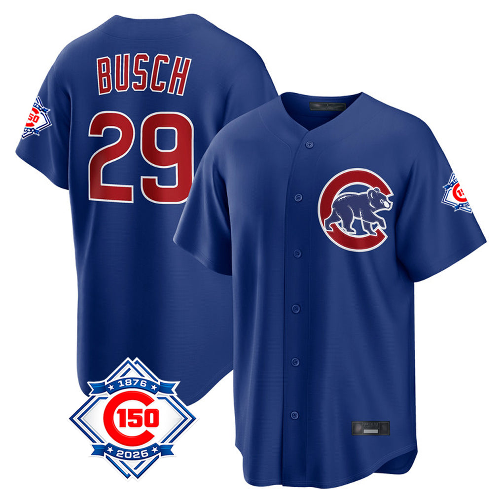 Ndoa C.Cubs #29 Michael Busch Player Royal 150th Anniversary Home Game Stitched Jerseys