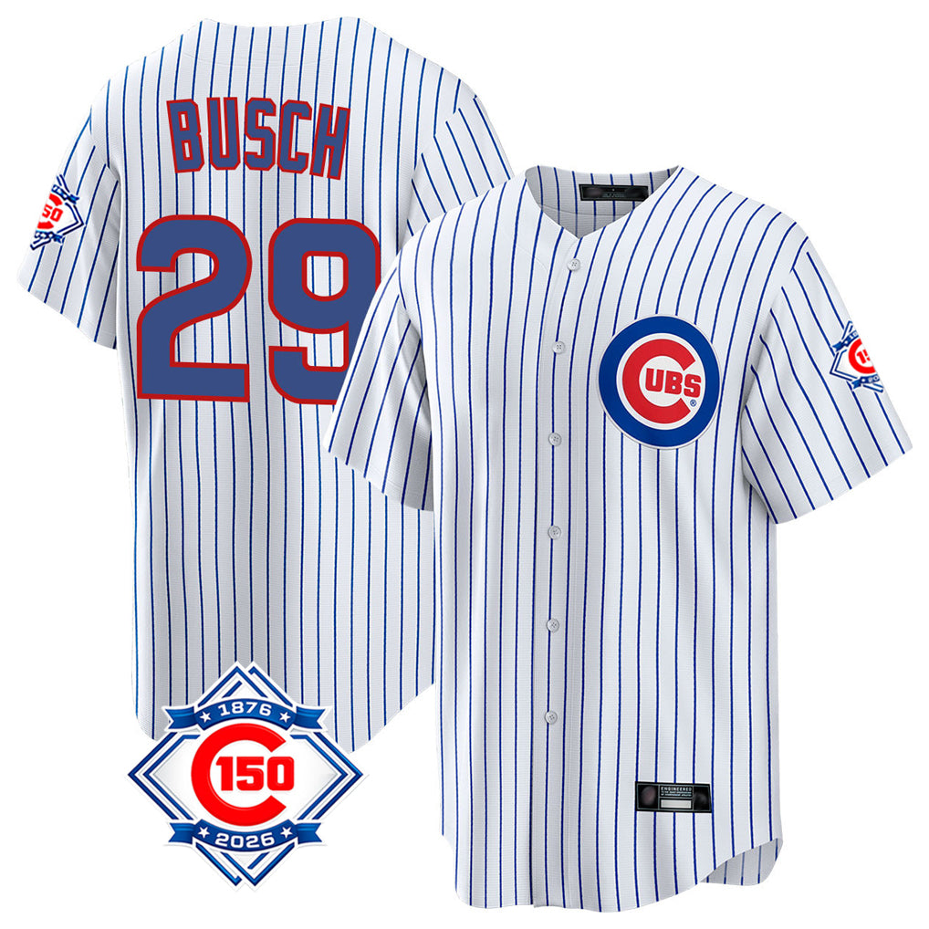 Ndoa C.Cubs #29 Michael Busch Player White 150th Anniversary Home Game Stitched Jerseys