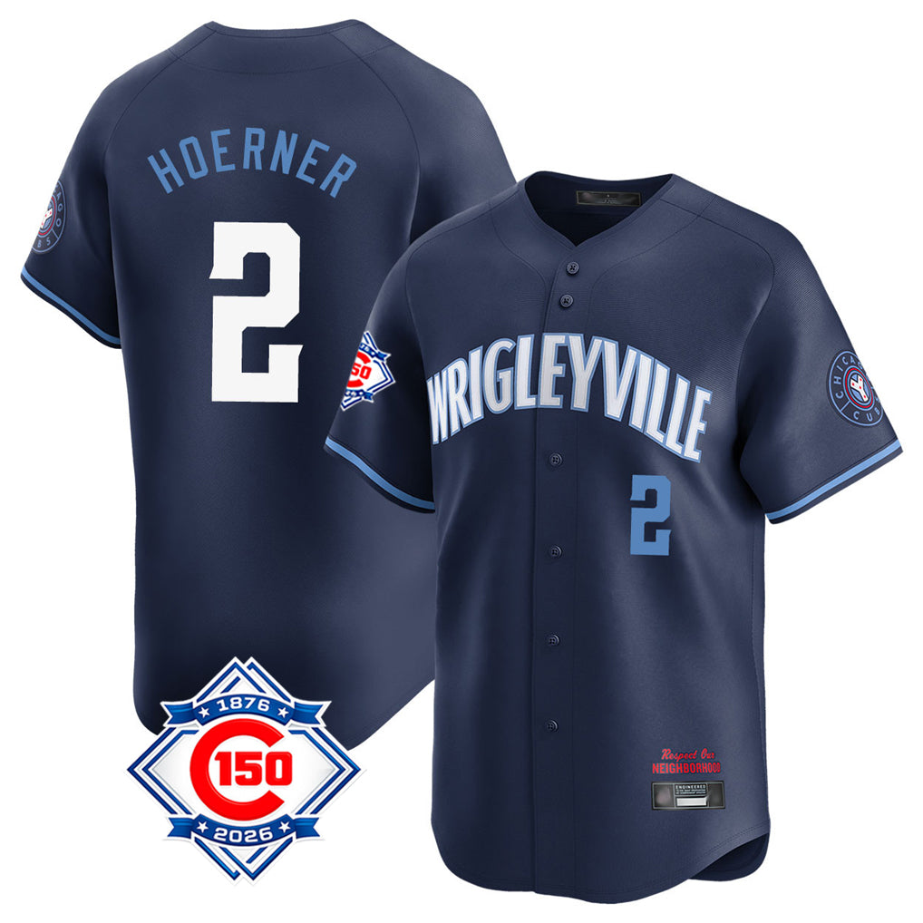 Ndoa C.Cubs #2 Nico Hoerner Player Navy City Connect 150th Anniversary Limited Home Stitched Jerseys