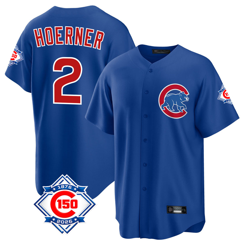 Ndoa C.Cubs #2 Nico Hoerner Player Royal 150th Anniversary Home Game Stitched Jerseys