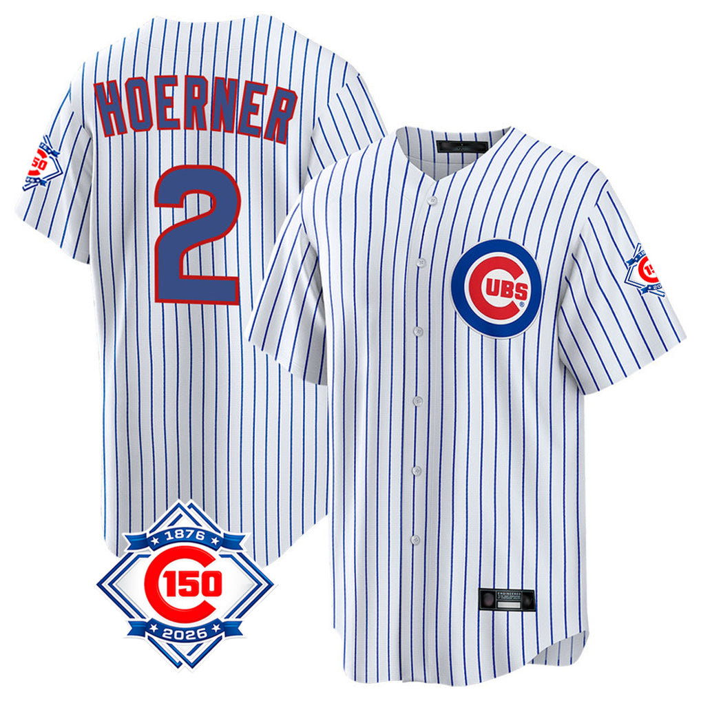 Ndoa C.Cubs #2 Nico Hoerner Player White 150th Anniversary Home Game Stitched Jerseys